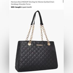 Montana West Quilted Black Tote with Gold Chain